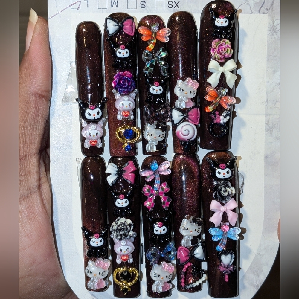Hand Crafted Sparkling Acrylic 3Xl Junk Press On Nails Sz Large